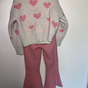 Rare Editions White and Pink Heart Sweater